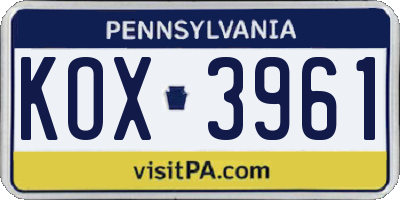 PA license plate KOX3961