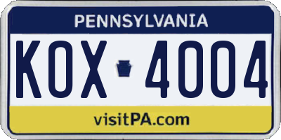 PA license plate KOX4004