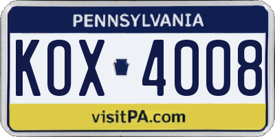PA license plate KOX4008