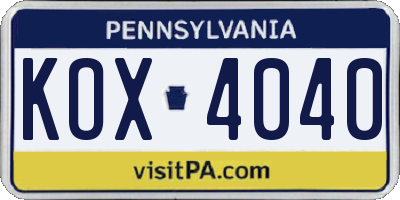 PA license plate KOX4040