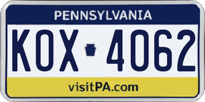 PA license plate KOX4062