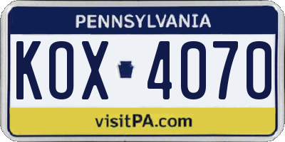 PA license plate KOX4070