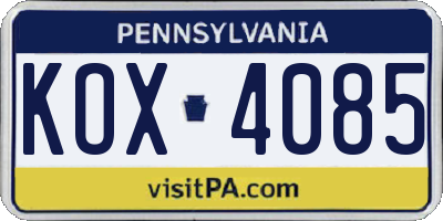 PA license plate KOX4085