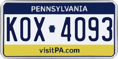 PA license plate KOX4093