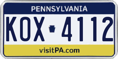 PA license plate KOX4112