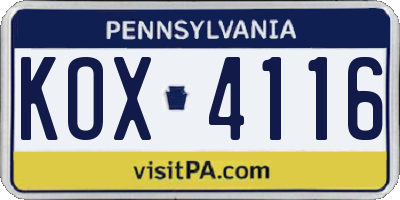 PA license plate KOX4116