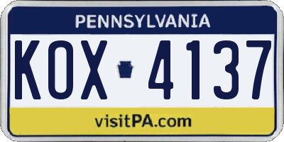 PA license plate KOX4137
