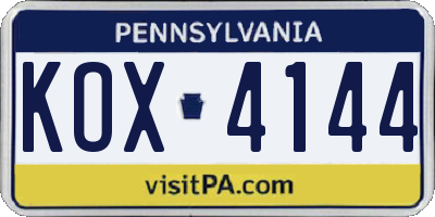 PA license plate KOX4144