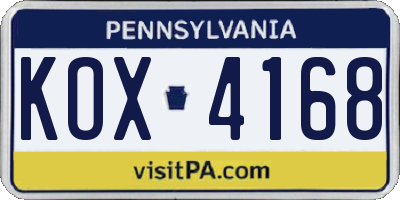 PA license plate KOX4168
