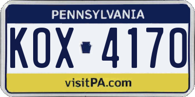 PA license plate KOX4170