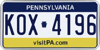 PA license plate KOX4196