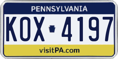 PA license plate KOX4197