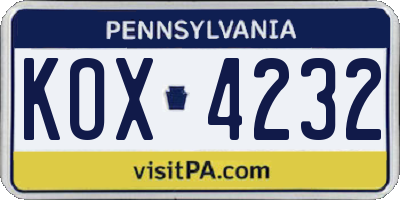 PA license plate KOX4232