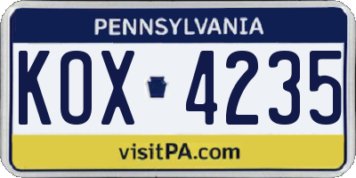 PA license plate KOX4235