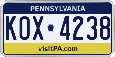 PA license plate KOX4238