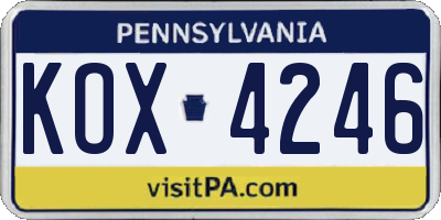 PA license plate KOX4246