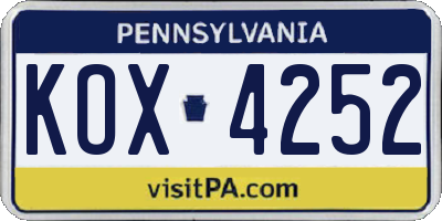 PA license plate KOX4252