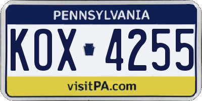 PA license plate KOX4255