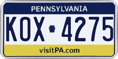 PA license plate KOX4275