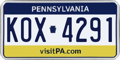 PA license plate KOX4291