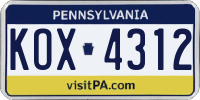 PA license plate KOX4312