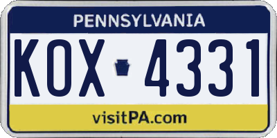 PA license plate KOX4331