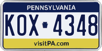 PA license plate KOX4348