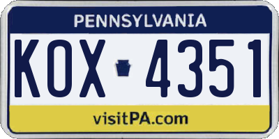 PA license plate KOX4351