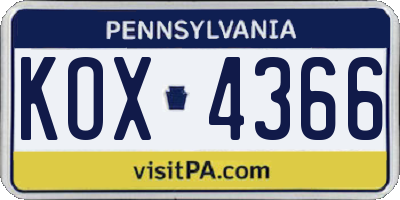 PA license plate KOX4366