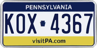 PA license plate KOX4367