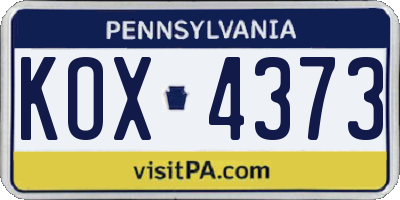 PA license plate KOX4373