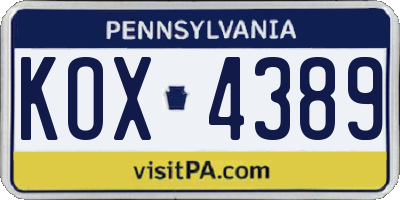 PA license plate KOX4389