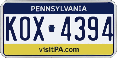 PA license plate KOX4394