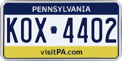PA license plate KOX4402
