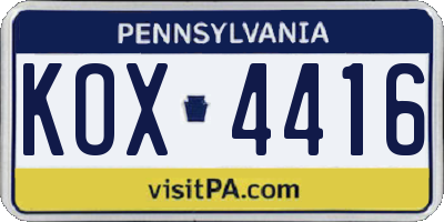 PA license plate KOX4416