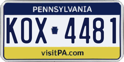 PA license plate KOX4481