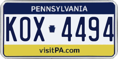 PA license plate KOX4494