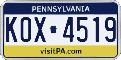 PA license plate KOX4519