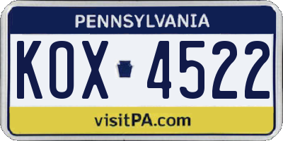 PA license plate KOX4522