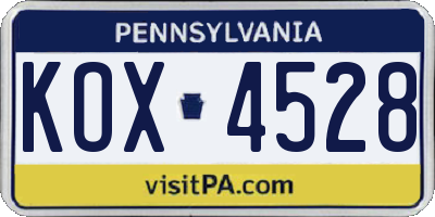 PA license plate KOX4528