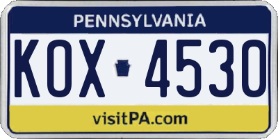 PA license plate KOX4530