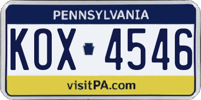 PA license plate KOX4546