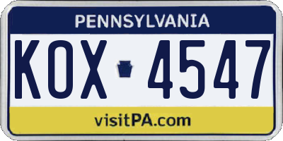PA license plate KOX4547