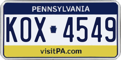 PA license plate KOX4549