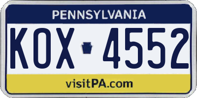 PA license plate KOX4552