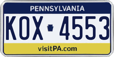 PA license plate KOX4553