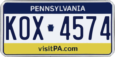 PA license plate KOX4574
