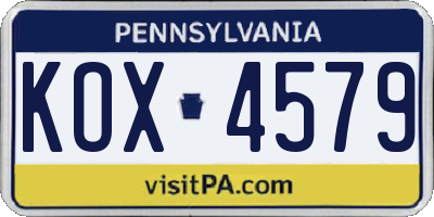 PA license plate KOX4579