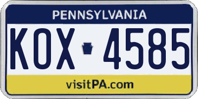 PA license plate KOX4585