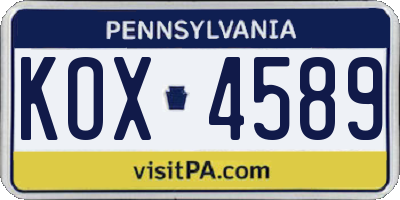 PA license plate KOX4589
